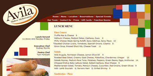Avila Restaurant Homepage